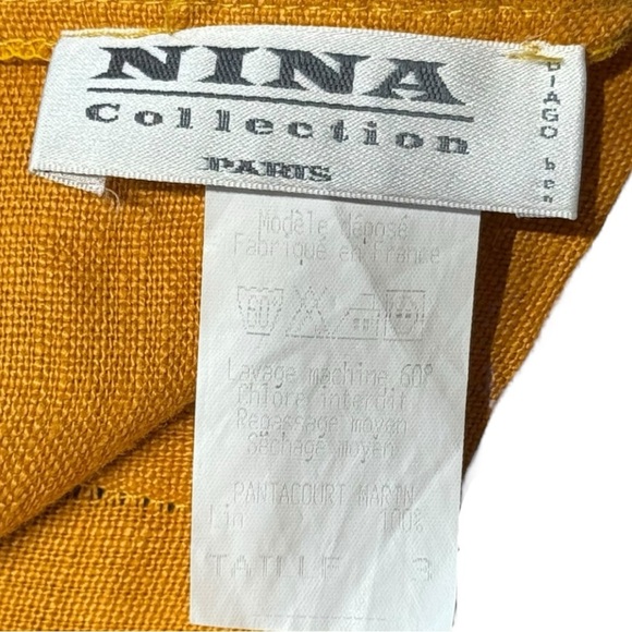 Nina Collection Paris 100% Linen Mustard Cropped Wide-Leg Pant EU 3 US 10/12 - Picture 6 of 6